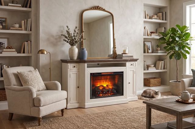 Sunny Designs™ Pasadena Buckskin/Marble White TV Console without Slate with Fireplace Option-1