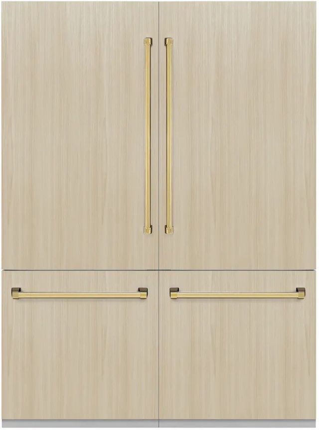 ZLINE Autograph Edition 60" 32.2 Cu. Ft. Panel Ready Built In Counter Depth French Door Refrigerator with Polished Gold Accents-0