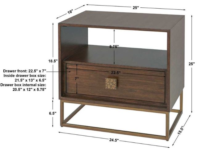 Uttermost® Bexley Dark Walnut Side Table with Antique Brass Base-2
