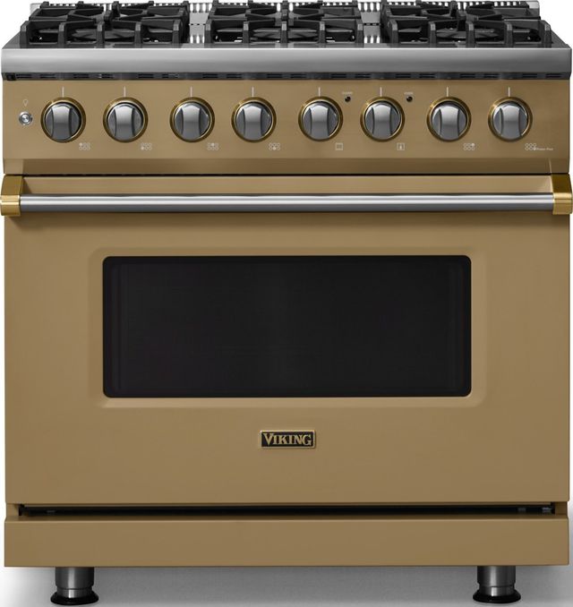 Viking® 5 Series 36" Golden Hour Pro Style Dual Fuel (NG) Range with Brushed Brass Trim-0