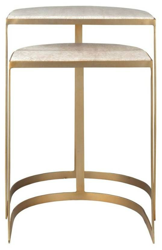 Uttermost® Lindon 2-Piece Travertine Nesting Table Set with Gold Frame-3
