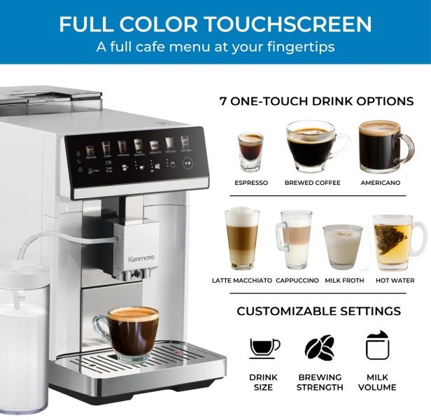 Kenmore® White Super Automatic Espresso Machine With Cream System Milk Frother & Grinder -2