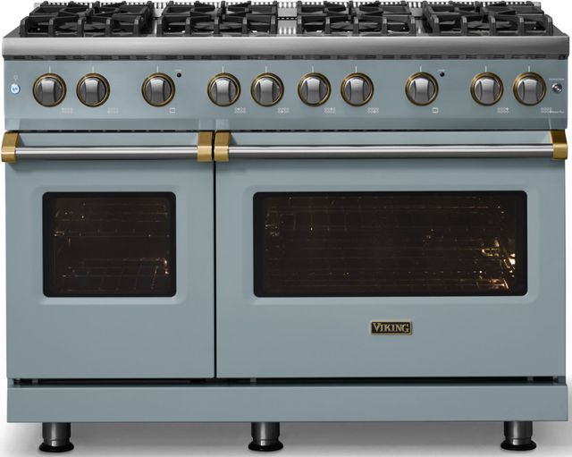 Viking® 5 Series 48" Novembery Sky Pro Style Gas (LP) Range with Brushed Brass Trim-3