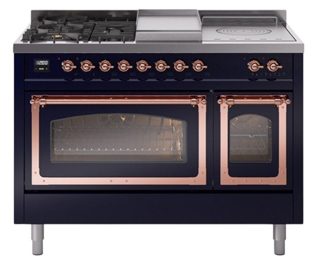 Ilve® Nostalgie II Noblesse 48'' Midnight Blue Pro Style Dual Fuel Range with Copper Trim-0