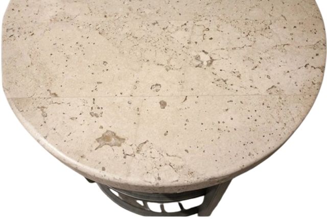 Riverside Furniture Capri Alabaster Travertine Round Side Table with Black Base-2