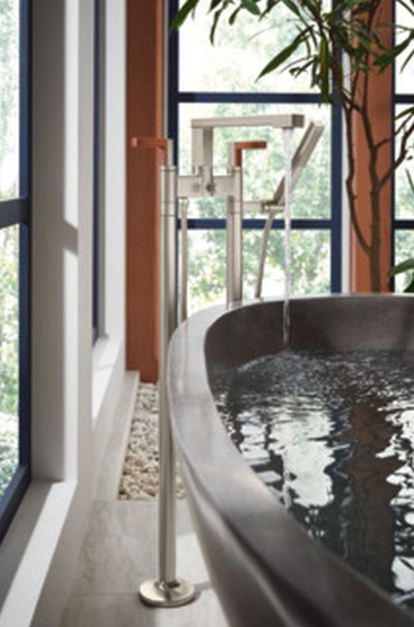 Brizo Frank Lloyd Wright® Brilliance® Luxe Nickel®/Wood 2-Handle Tub Filler Trim Kit with Lever Handles-1