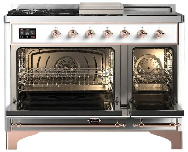 Ilve® Majestic III 48" Custom Pro Style Dual Fuel Natural Gas Range with Triple Glass Door and Copper Trim-1