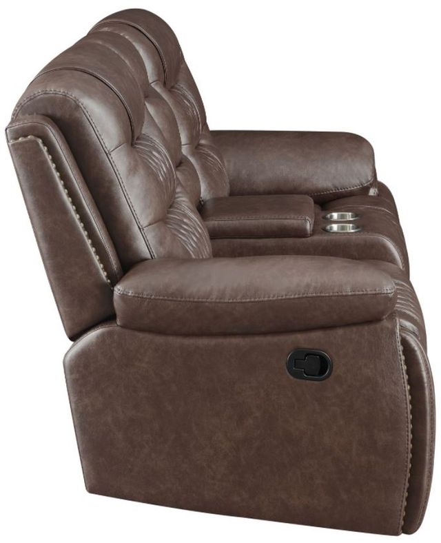 Coaster® Flamenco Brown Reclining Motion Tufted Upholstered Loveseat with Console-2