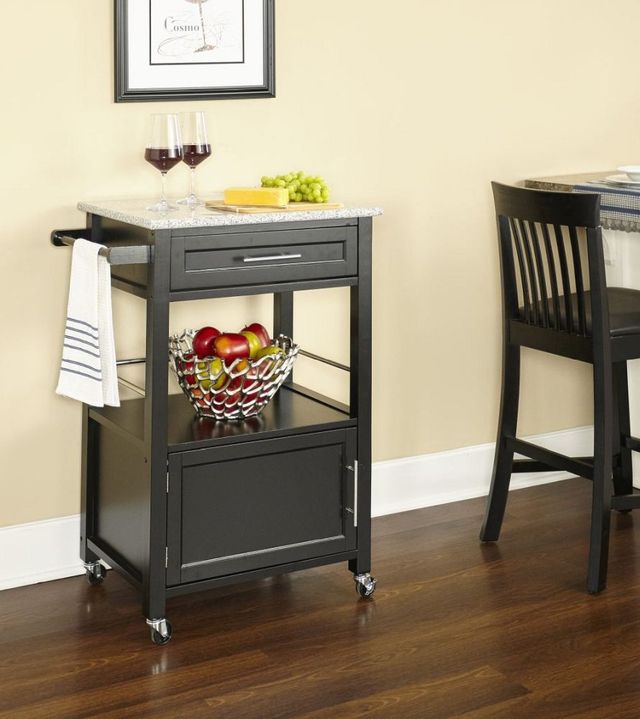 Linon Mitchell Black Kitchen Cart with Granite Top-1