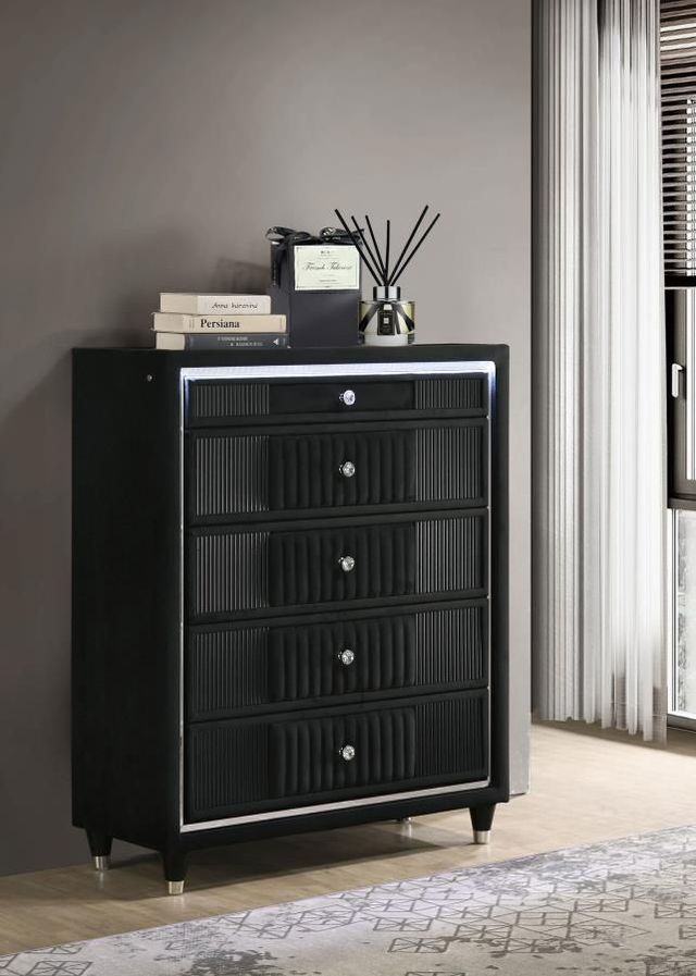 Coaster® Ravenne Black Upholstered LED Chest-1