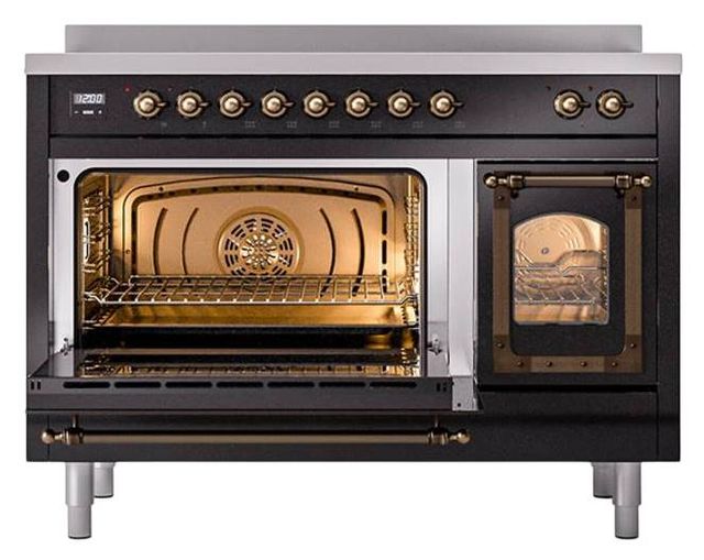 Ilve® Nostalgie II Noblesse 48'' Glossy Black Pro Style Induction Range with Burnished Trim-3