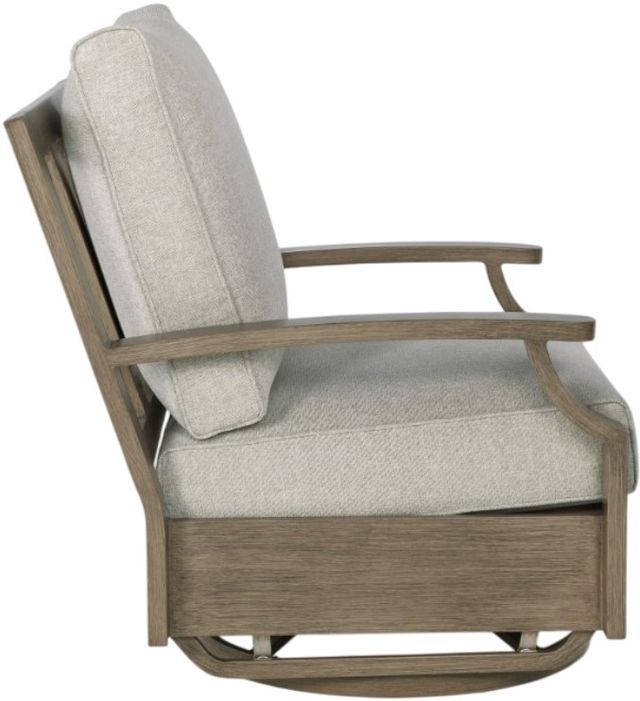Signature Design by Ashley® Rainier Ranch Beige/Brown Aluminum Outdoor Round Fire Pit Table and Two Swivel Chairs-2
