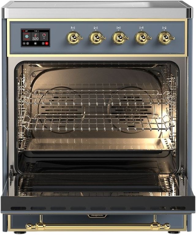Ilve® Majestic III 30" Blue Gray Pro Style Induction Range with Triple Glass Door and Brass Trim-1