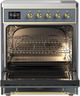 Ilve® Majestic III 30" Blue Gray Pro Style Induction Range with Triple Glass Door and Brass Trim-1