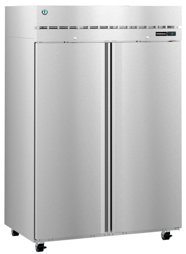 Hoshizaki Steelheart® 55" 47.1 Cu. Ft. Stainless Steel Two Section Upright Refrigerator with Full Solid Doors and Lock-2
