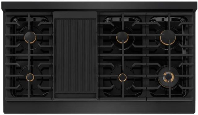 ZLINE Autograph Edition Paramount 48" 6.7 cu. ft. Black Stainless Steel with Polished Gold Helix Handle and Knob Accents Double Oven Dual Fuel Range with 8 Burner Gas Cooktop-3