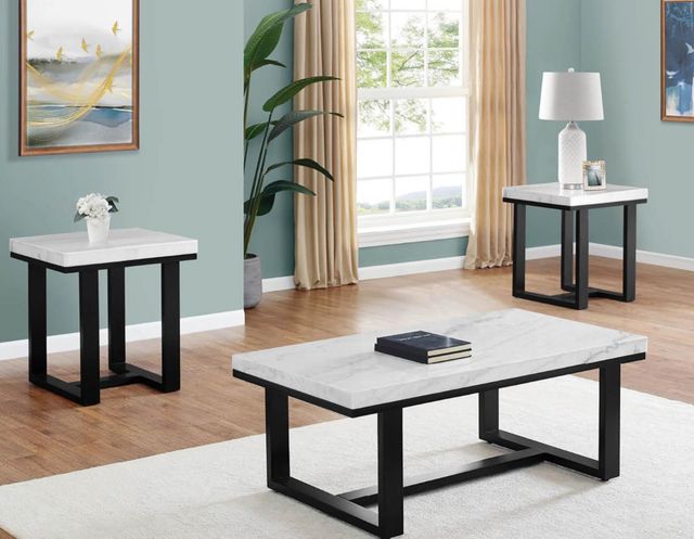Steve Silver Co. Lucca White Marble Top Occasional Table Set with Espresso Base -1