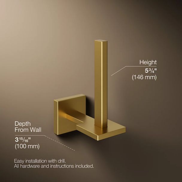 KOHLER® Square Vibrant Brushed Moderne Brass Vertical Toilet Paper Holder-2