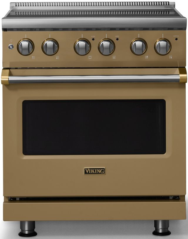 Viking® 5 Series 30" Golden Hour Pro Style Electric Range with Brushed Brass Trim-0