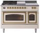 Ilve® Nostalgie II Noblesse 48'' Antique White Pro Style Dual Fuel Range with Brass Trim-0