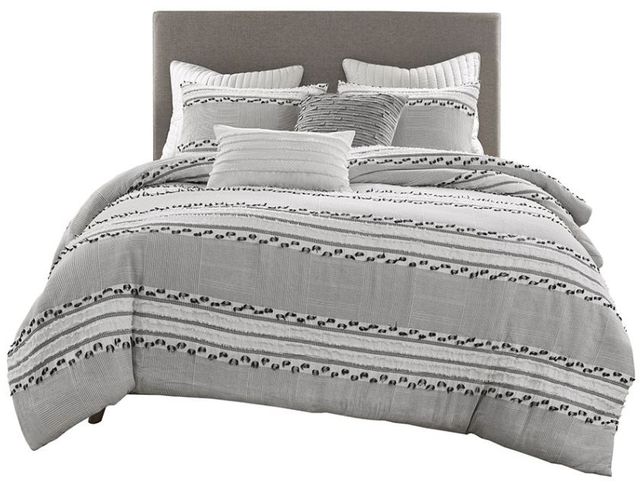 Olliix by INK+IVY Lennon Charcoal King/California King Cotton Jacquard Comforter Set-0