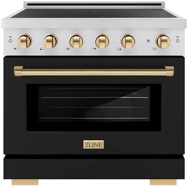 ZLINE Autograph Edition Paramount 36" Stainless Steel Pro Style Induction Range with Black Matte Door and Polished Gold Accents-0