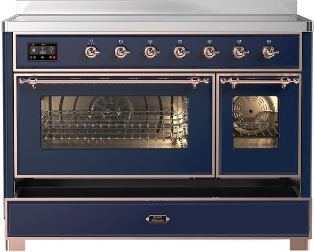 Ilve® Majestic III 48" Midnight Blue Pro Style Induction Range with Triple Glass Door and Copper Trim-2