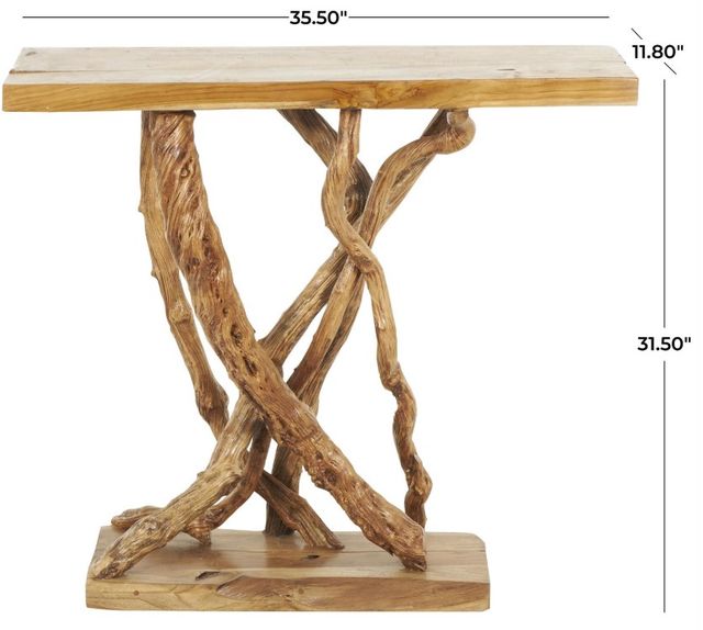Deco Marche Brown Tree Branch Teak Console Table-3