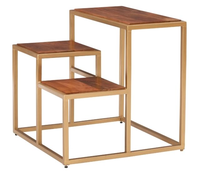 Powell® Cyndi Natural 3-Tiered Plant Stand Side Table with Gold Base-0