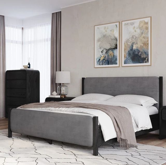 Modus Furniture Elora Charcoal/Jet Black Ash Queen Upholstered Panel Bed-1
