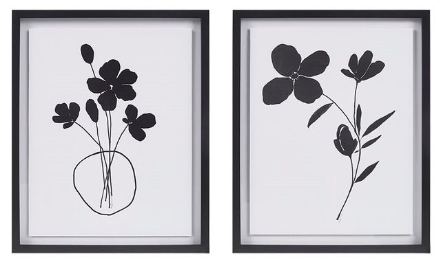 Olliix by Madison Park Floating Floret 2 Pieces Black and White Single Mat Framed Wall Art Set-0