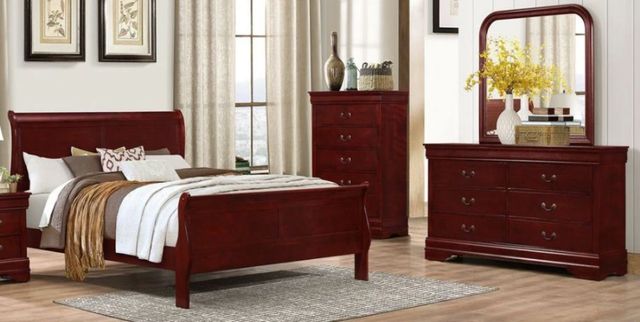 American Wholesale Furniture Louis Philippe 3-Piece Martini Cherry Queen Sleigh Bedroom Set-1