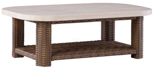 Signature Design by Ashley® Dolan Creek Beige Aluminum/Wicker Outdoor Rectangular Cocktail Table with Brown Base-0