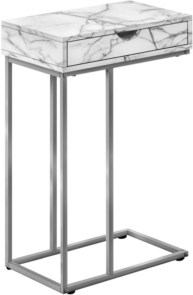 Monarch Specialties Inc. White Marble Look 25"H Drawer C Table with Silver Metal Base-0