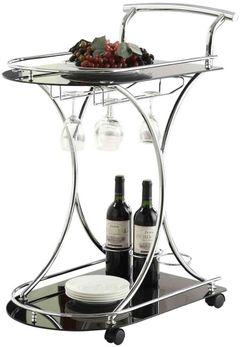 Coaster® Elfman Chrome/Black 2-Shelf Serving Cart