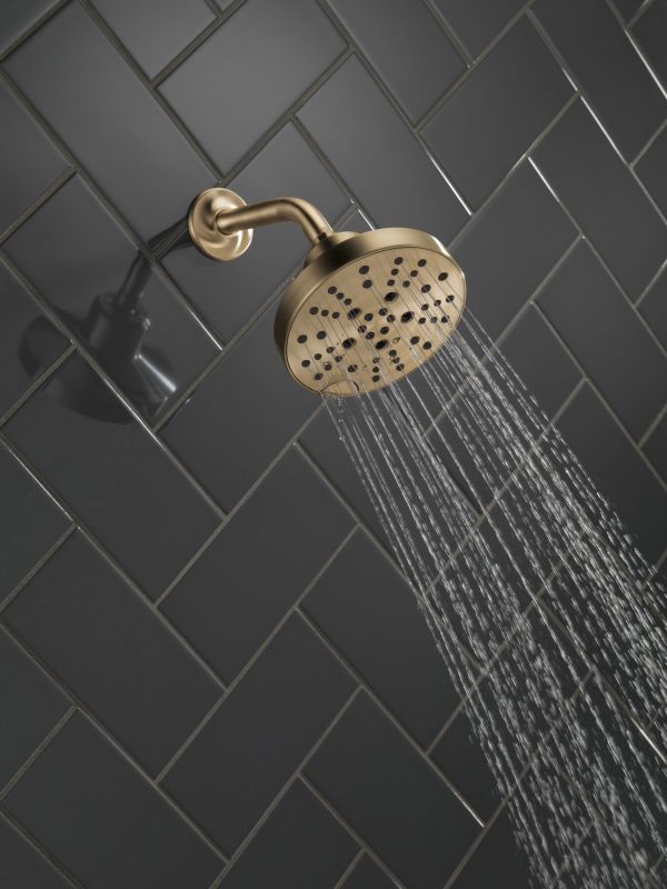 Delta Universal Showering Lumicoat® Champagne Bronze H2Okinetic® 5-Setting Contemporary Raincan Shower Head-1