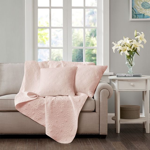 Olliix by Madison Park Quebec 2 Blush 20"x20" Quilted Square Pillow Pair-2