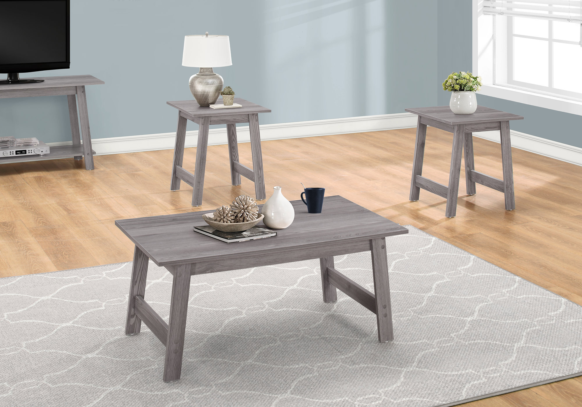 Grey 3 piece coffee table set discount