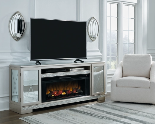 Signature Design by Ashley® Flamory Metallic Silver 72" TV Stand with Electric Fireplace-3