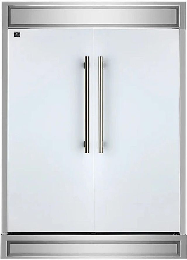 FORNO® Maderno Series Alta Qualita 60" 27.2 Cu. Ft.  Antique Brass/ White Built In Convertible Side-by-Side Refrigerator-0
