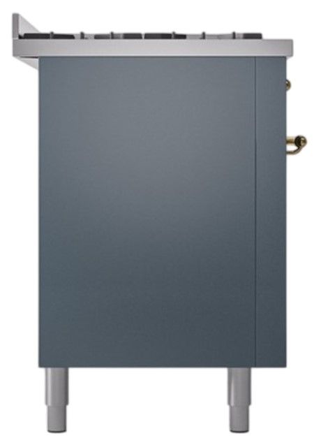 Ilve® Nostalgie II Noblesse 60'' Blue Gray Pro Style Dual Fuel Range with Brass Trim-2