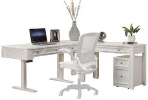 Parker House® Boca 4-Piece Cottage White Power Lift L-Shaped Office Desk with File Set 