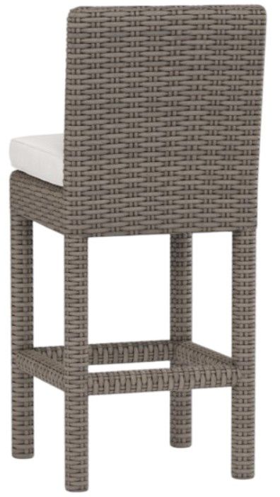 Sunset West Coronado Driftwood Resin Wicker Outdoor Bar Stool with Canvas Flax Cushion-3