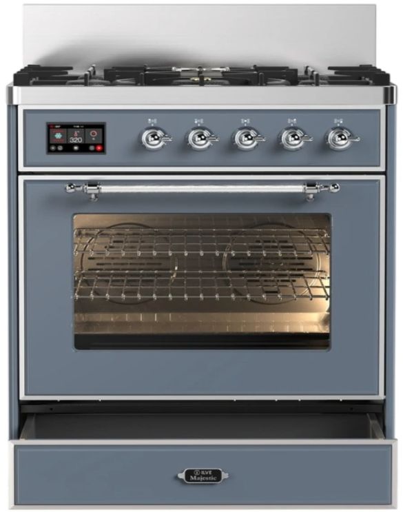 Ilve® Majestic III 30" Blue Gray Pro Style Dual Fuel Liquid Propane Range with Triple Glass Door and Chrome Trim-1