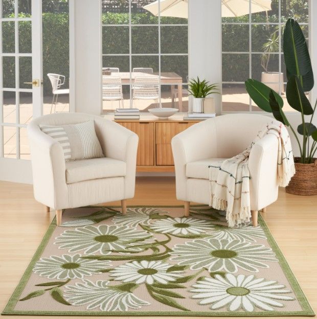 Nourison Home™ Aloha Ivory Green 5'x8' Style 1 Area Rug-1
