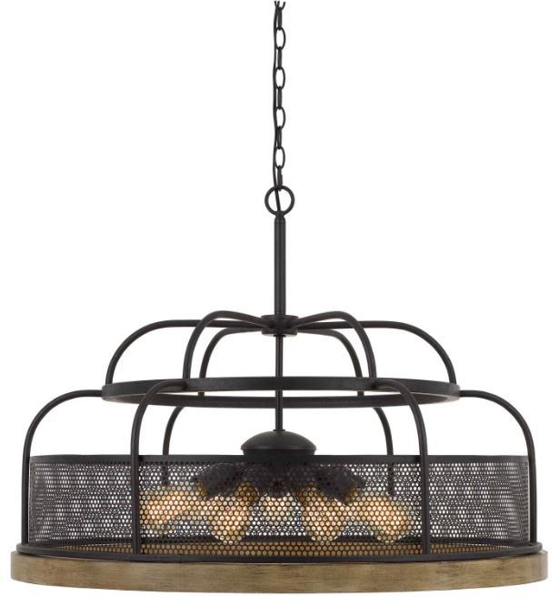 Cal® Lighting & Accessories Akaki Iron/Light Oak Chandelier-0