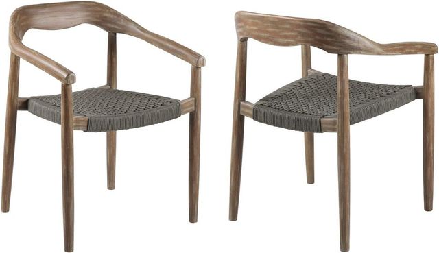 Armen Living Santo 2-Piece Charcoal/Brown Rope/Wood Outdoor Dining Arm Chair Set-0