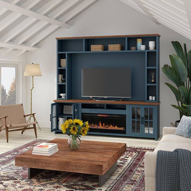 Legends Home Nantucket Blue Denim/Whiskey Fireplace Entertainment Center-1