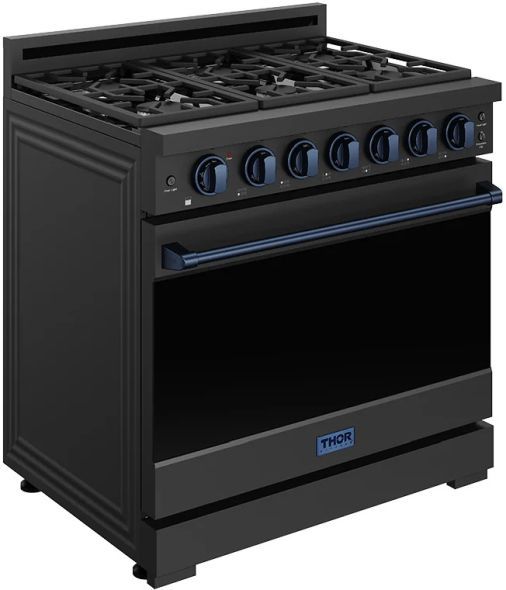 Thor Kitchen® Gordon Ramsay 36" Black/Blue Freestanding Pro Style Gas Range with Precision Knob-2