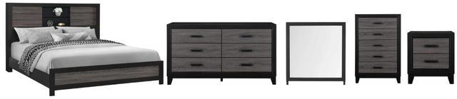 Global Furniture USA Lisbon 5-Piece Black/Gray King Bookcase Bedroom Set-0